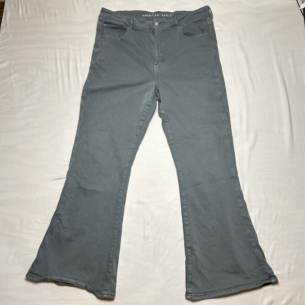 American Eagle Jeans Women 18 Regular Gray Super High Rise Flare Stretch‎ Denim